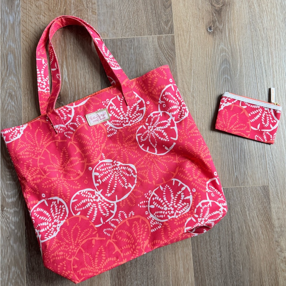 Lilly Pulitzer Coral and White Tote with Coin Pouch